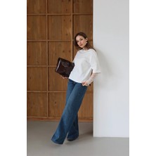 Roea Yüksek Bel Wide Leg Jean Lacivert