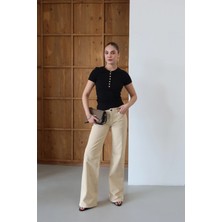 Roea Düşük Bel Bootcut Paça Jean Bej