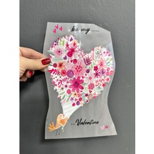 Gönülden Tasarım Ütü Ile Yapışan Çiçekli Kalpli Transfer Baskı Arma 23X15 cm