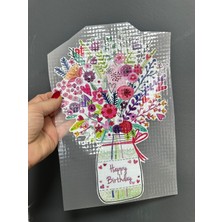 Gönülden Tasarım Ütü Ile Yapışan Vazoda Çiçekler Transfer Baskı Arma 29X20 cm