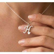 Ashak Accessories Kadın 925 Ayar Gümüş Zincirli H Harfi Kalpli Baş Harfli Kalp Harf Alfabe Isim Kolye