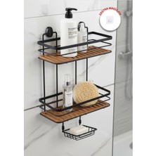 Okyanus Home 2 Fonksiyonlu Siyah Ahşap 2 Katlı Dikdörtgen Maxi Şampuanlık Yapıştırma\vidalama Seçenekli