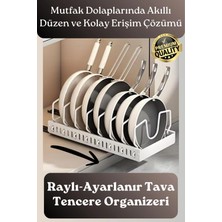Svein #organizer Çok Amaçlı Ayarlanabilir Mutfak Metal Beyaz Renk Teleskopik Raylı Tava Tencere Organizeri