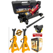 Moonshop 2,5 Tona Kadar Arabalı Tekerlekli Hidrolik Kriko Plastik Taşıma 3 Ton Kriko Standı Sehpa 2 Li Set.