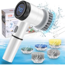 CoverZone ORM-276 | 5 Başlıklı Şarjlı Temizlik Fırçası, Döner Güçlü Motorlu Mutfak Banyo Temizlik Aparatı, Lavabo Fayans Küvet Ocak Tencere Cam Fırçası, Type-C Şarjlı 360° Dönen Scrubber