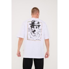 Lovely Store Charlie Chaplin Siyah-Beyaz Nakışlı Unisex T-Shirt