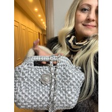 Aktarlife El Yapımı Örgü Kadın Çanta – Zincir Askılı Özel Tasarım Şık El Çantası (Altın / Gümüş / Siyah)