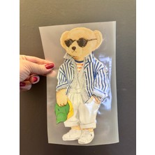 Gönülden Tasarım Ütü Ile Yapışan Çizgi Gömlekli Ayı Transfer Baskı Arma 25X11 cm