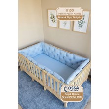 Yasetex Tasarım Montessori ve Beşik Için 4 Kenar Koruma Seti Bebe Mavi Renk Pamuk Poplin Kumaş