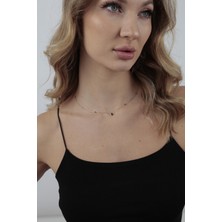 14 Ayar Altın Siyah Baget Taşlı Kolye