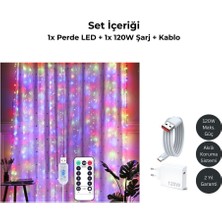 Yeco Dekoratif Perde LED ve 120W Hızlı Şarj Seti, Kumandalı 3X3M 300 Led, Kablo Dahil