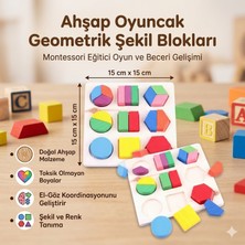 Direkstoktan Ahşap Oyuncak Geometrik Şekil Blokları 15CMX15CM / Wooden Toy Geometric Shape Blocks 18PCS