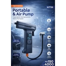 Mo Dou Taşınabilir Dijital Hava Pompası 150 Psı Şarjlı Mini Kompresör | LCD Ekranlı, Otomatik Duran,