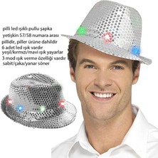 Pandoli Işıklı Gümüş Renk Pullu Michael Jackson Şapkası Yetişkin 1 Adet Gösteri Retro