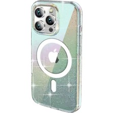 Aesco Mey Ithalat®  iPhone 15 Pro Rasasi Simli Magsafe Kapak - Şeffaf