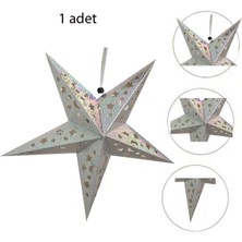 Pandoli Gümüş Renk 30 cm Karton Asmalı Hologramlı Yıldız Asma Süs Yılbaşı Retro