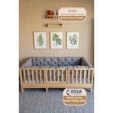 Yasetex Tasarım Montessori ve Beşik Için 4 Kenar Koruma Seti Gri Renk Pamuk Poplin Kumaş