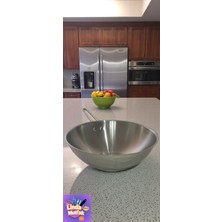 Akdeniz 28 cm Metal Kulplu Çelik Wok Tava - Altın Kaplama