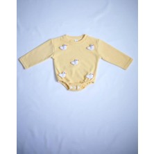 Softleaf Unisex Sarı Ördek Desenli Uzun Kollu Bebek Body