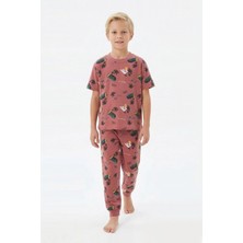 Bunny Hopp Erkek Çocuk %100 Pamuk Yazlık Sörf ve Karavan Desenli Pijama Takımı - Kısa Kollu Manşetli Kiremit