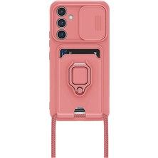 Gray Line Gry  Samsung Galaxy A56 Kılıf Zuma Kartvizitli Yüzüklü Silikon - Pembe Nel1