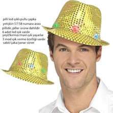 Pandoli Işıklı Altın Renk Pullu Michael Jackson Şapkası Yetişkin 1 Adet Gösteri Retro