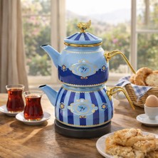Premium Home Pr Home Alaria Mavi Rose Model Emaye Çaydanlık