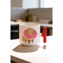 BB Design Kapibara Donut Tasarımlı Kırmızı T Kulplu Seramik Baskılı Kupa Bardak 250 ml
