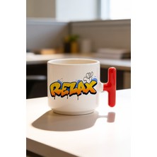 BB Design Relax Tasarımlı Kırmızı T Kulplu Seramik Baskılı Kupa Bardak 250 ml