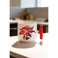 BB Design Kurt Tasarımlı Kırmızı T Kulplu Seramik Baskılı Kupa Bardak 250 ml