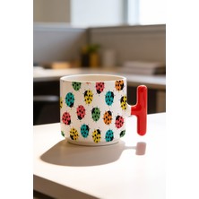 BB Design Renkli Örümcükler Tasarımlı Kırmızı T Kulplu Seramik Baskılı Kupa Bardak 250 ml