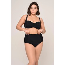 AQUAVİVA Aquaviva Kadın Siyah  Büyük Beden Carlotta Drapeli Yüksek Bel Bikini Takımı