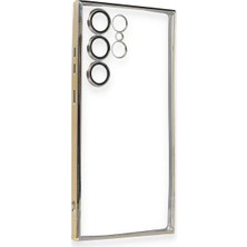 Gray Line Gry  Samsung Galaxy S23 Ultra Kılıf  Lensli Silikon - Gold Nel1