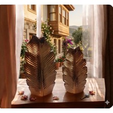 Ayder Online Satış 23 cm  ve 19 cm LIK Boylarında Kırılmaz Polyester,2 Lü Yaprak Desenli Biblo Vazo