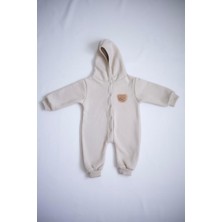 Softleaf Bebek Kapüşonlu Ayıcıklı Çıtçıtlı Tulum Krem