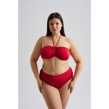 AQUAVİVA Aquaviva Kadın Büyük Beden Alessia Straplez Boyundan Bağlamalı Push Up Bikini Takımı Kırmızı