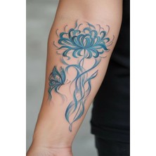 Dövme Kutusu Mavi Çiçek ve Kelebek Geçici Dövme | Uzun Ömürlü Gerçekçi Kol Bacak Dövmesi