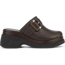 Ziya, Kadın Hakiki Deri Topuklu Terlik 161992Z64030 Kahve