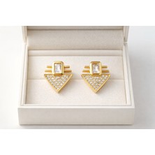 Youday Accessories Serenay Küpe Model 7 – Geometrik Zirkon Taşlı Gold Renk Çelik Küpe, Kararma Yapmaz &amp; Alerji Dostu