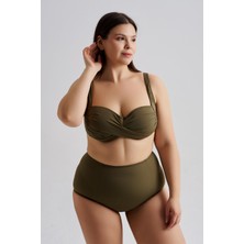 AQUAVİVA Aquaviva Kadın Haki Büyük Beden Carlotta Drapeli Yüksek Bel Bikini Takımı