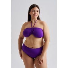 AQUAVİVA Aquaviva Kadın Büyük Beden Alessia Straplez Boyundan Bağlamalı Push Up Bikini Takımı Mor