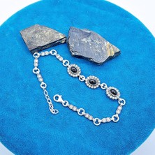 Tesbih Pasajı Oval Zirkon ve Oltu Taşı Işçilikli 925 Ayar Gümüş Bileklik