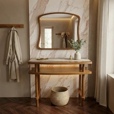 Aypars Atölye 100X38X77 cm Aynalı Masif Kayın Dresuar – Modern Iskandinav Antre Konsolu & Makyaj Masası (Kestane)