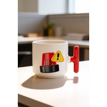 BB Design Trafik Tasarımlı Kırmızı T Kulplu Seramik Baskılı Kupa Bardak 250 ml