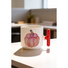 BB Design Kabak Tasarımlı Kırmızı T Kulplu Seramik Baskılı Kupa Bardak 250 ml