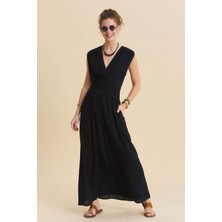 Los Banditos Kruvaze Yaka Beli Lastikli Kadın Yazlık Elbise