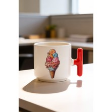 BB Design Dondurma Tasarımlı Kırmızı T Kulplu Seramik Baskılı Kupa Bardak 250 ml