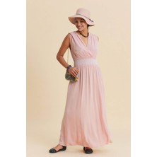 Los Banditos Kruvaze Yaka Beli Lastikli Kadın Yazlık Elbise