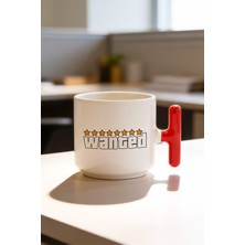 BB Design Wanted Tasarımlı Kırmızı T Kulplu Seramik Baskılı Kupa Bardak 250 ml