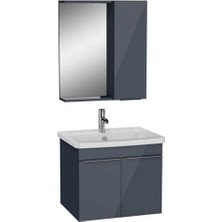 Vitra Quadrum Demonte Set, 65 Cm, Kapaklı, (Lavabo Dolabı, Yandan Dolaplı Ayna), Parlak Antrasit